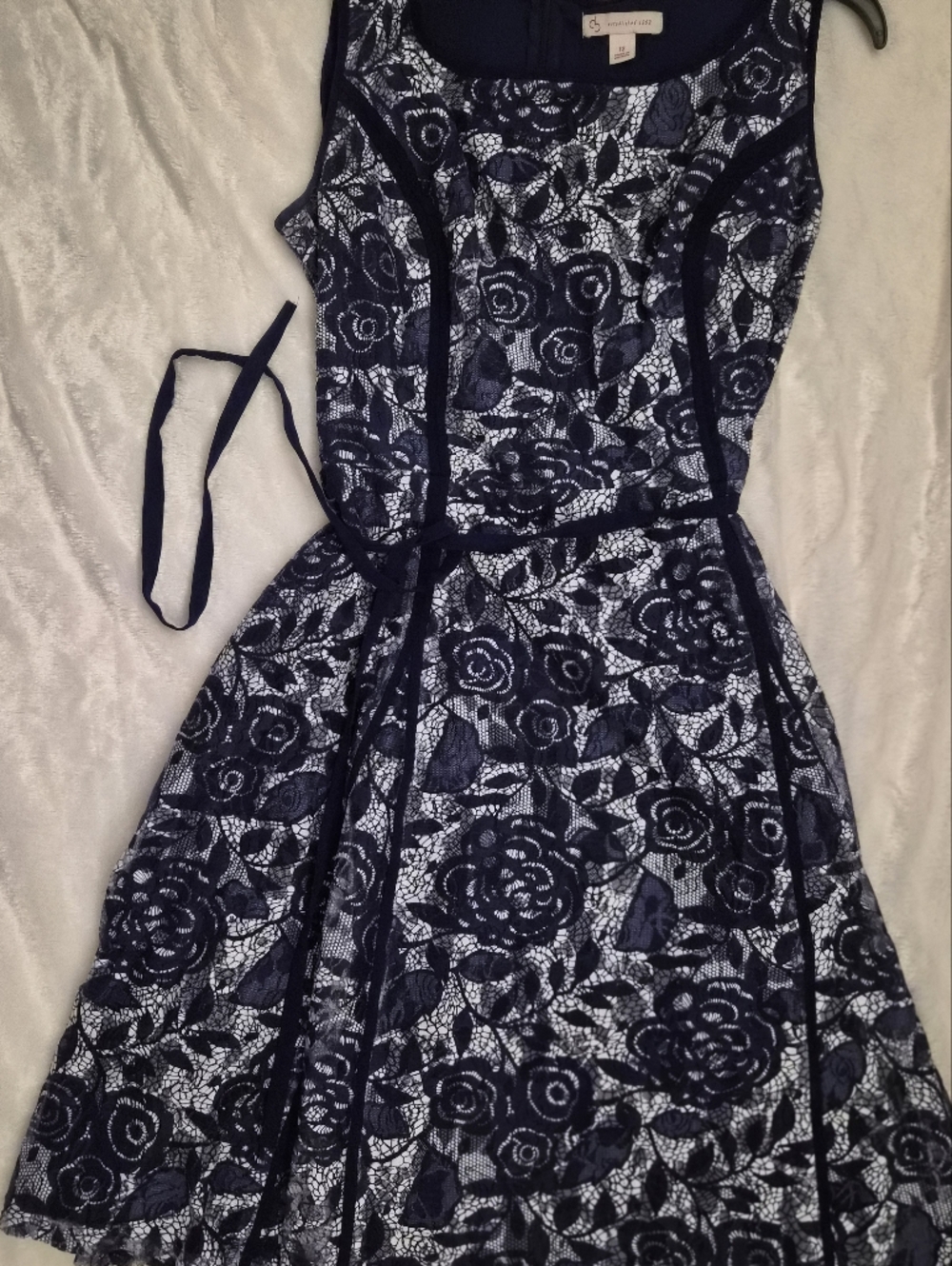 CB Established 1962 Navy White Lace Fit & Flare Dress Size 12 Wedding Guest